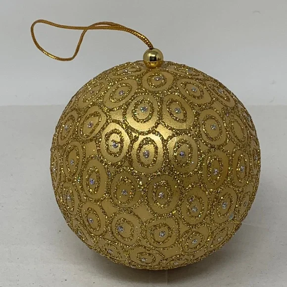Large round gold glitter Christmas tree ornament decoration vintage decor - Picture 1 of 17